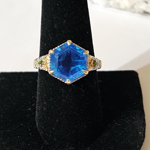 Genuine Caribbean Quartz & Chrome Diopside Ring Platinum over 925/18k Sz 9 - Picture 3 of 6